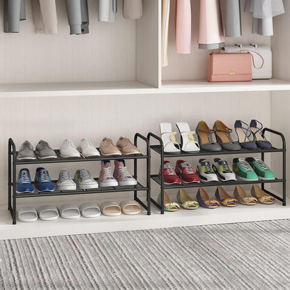 Simple Trending 3-Tier Stackable Shoe Rack, Expandable & Adjustable Shoe Shelf Storage Organizer, Wire Grid, Black