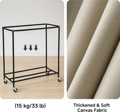 StorageWorks 3 Section Laundry Hamper, Rolling Laundry Cart with Wheels and Handles, Laundry Room Double Sorter for Organizer and Storage, 31.7 Gal(120L), Beige