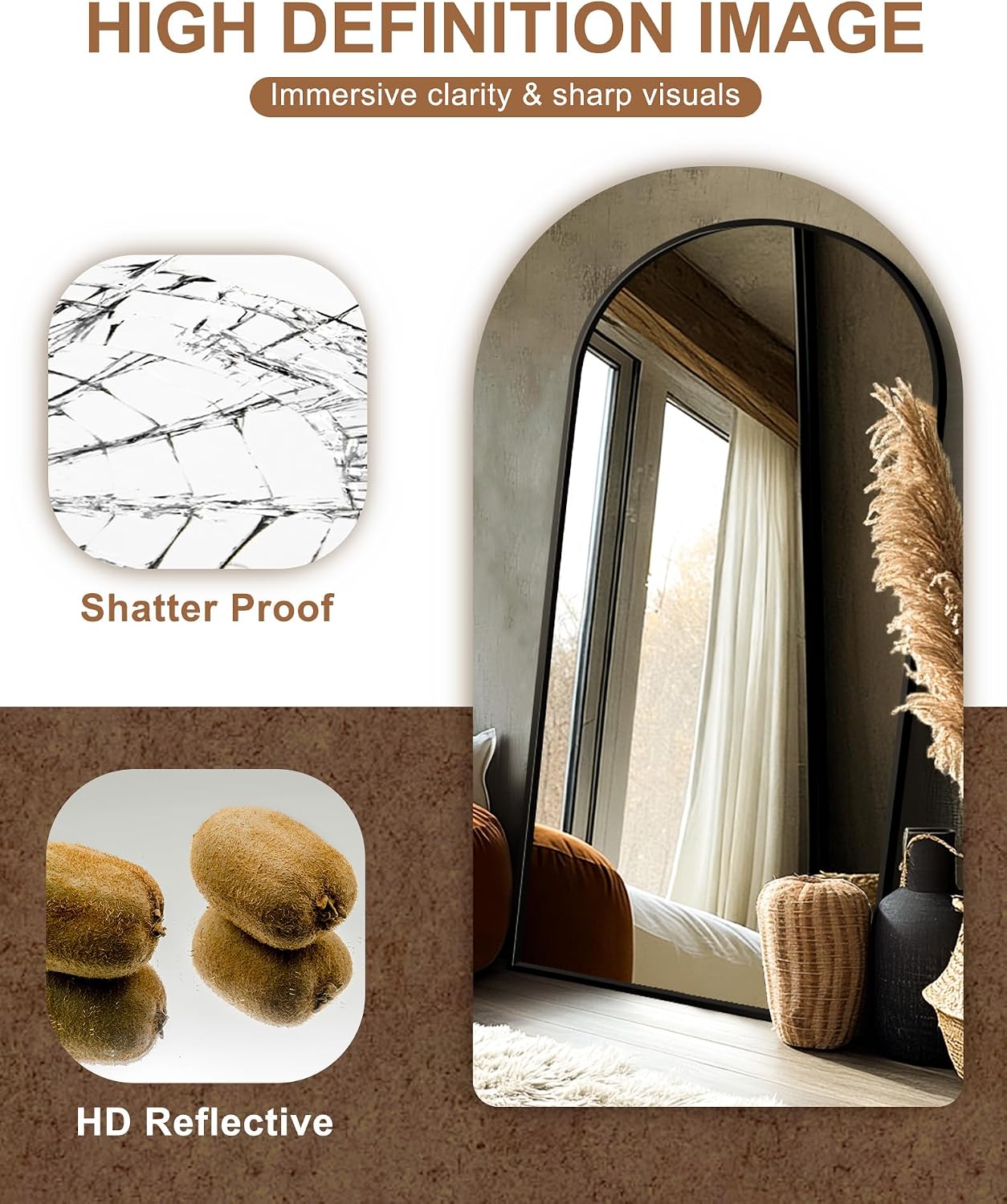 Delma Arched Mirror Full Length,Standing Mirror Full Body,Large Floor with Stand for Wall Entryway Door Bedroom Bathroom Living Room
