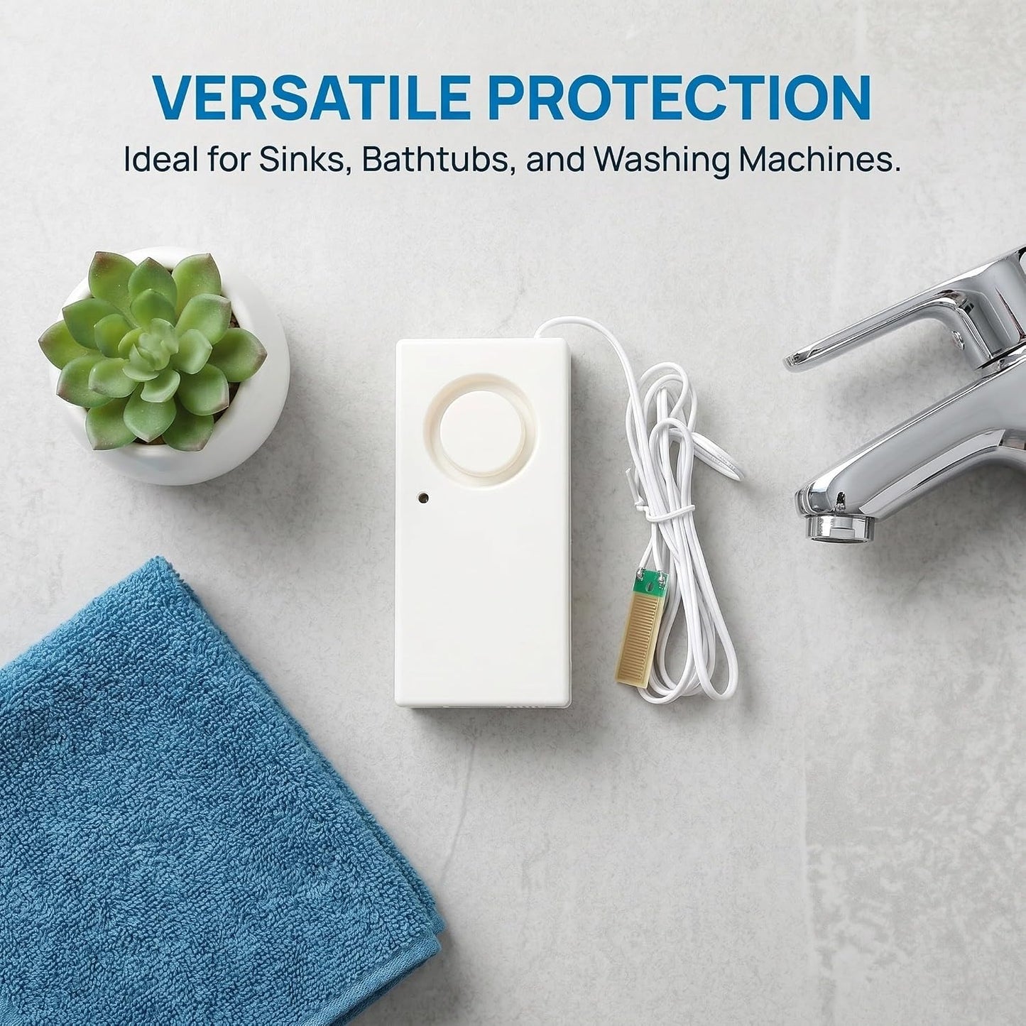 SEWACC 2pcs Water Overflow Sensor Alarm with 110db Sound, Abs Material Leak Detector for Bathroom and Kitchen, Easy DIY Installation, Real Time Water Detection for Sink and Bathtub