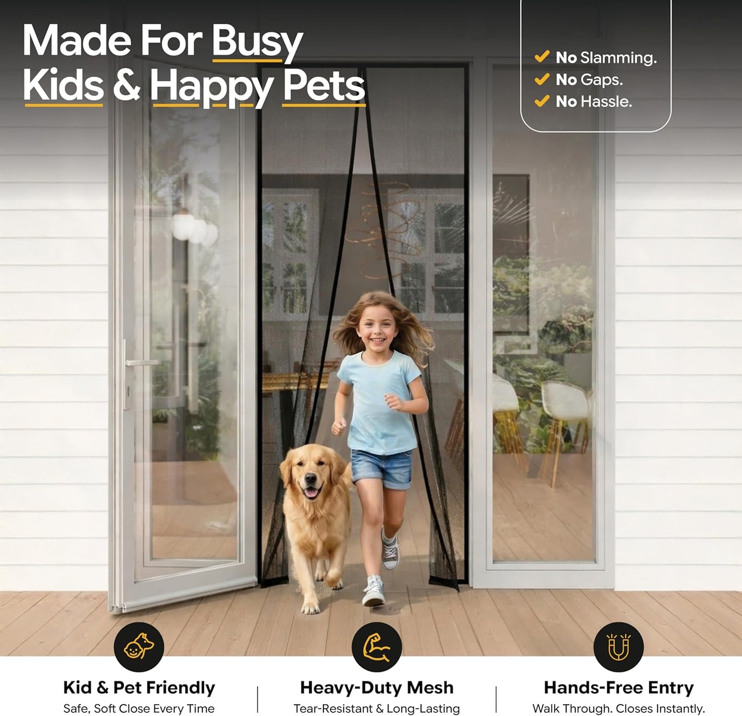 AUGO Magnetic Screen Door - Self Sealing, Heavy Duty, Hands Free Mesh Partition Keeps Bugs Out - Pet and Kid Friendly - Patent Pending Keep Open Feature - 38 Inch x 83 Inch