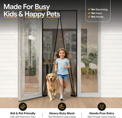 AUGO Magnetic Screen Door - Self Sealing, Heavy Duty, Hands Free Mesh Partition Keeps Bugs Out - Pet and Kid Friendly - Patent Pending Keep Open Feature - 38 Inch x 83 Inch