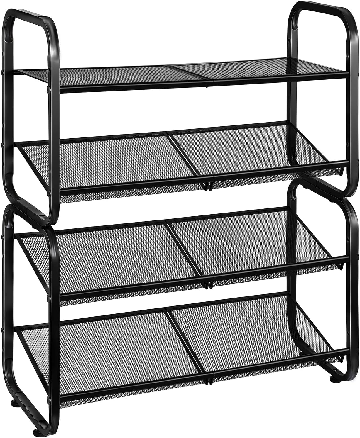 4 Tiers Metal Shoe Rack for Entryway Closet Hallway Bedroom Garage | Shoe Storage Organizer, Mesh Shoe Shelves, Freestanding, Stackable, Adjustable, Rustproof Black