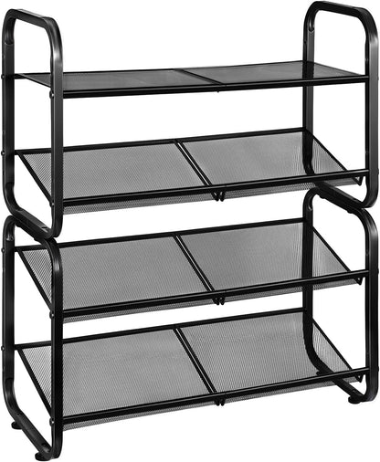 4 Tiers Metal Shoe Rack for Entryway Closet Hallway Bedroom Garage | Shoe Storage Organizer, Mesh Shoe Shelves, Freestanding, Stackable, Adjustable, Rustproof Black
