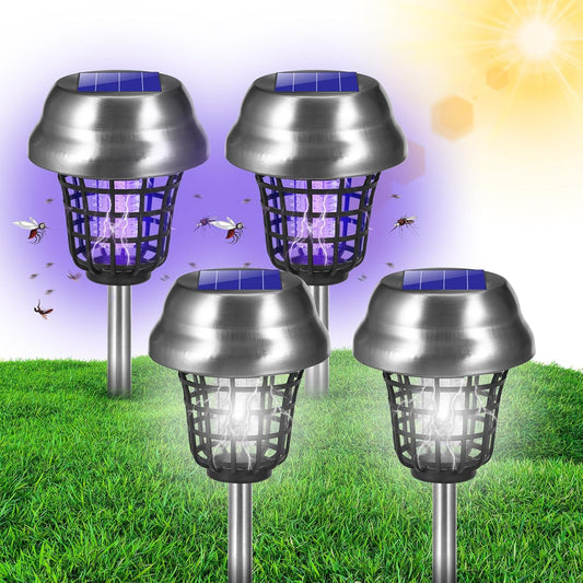 Solar Bug Zapper Outdoor Waterproof Mosquito Repellent Outdoor Patio Mosquito Trap & Killer for Backyard, Farm, Garden, 2026 Solar Powered Fly Zapper for Small Flying Insect, Gnats, Flies, Moths(4)