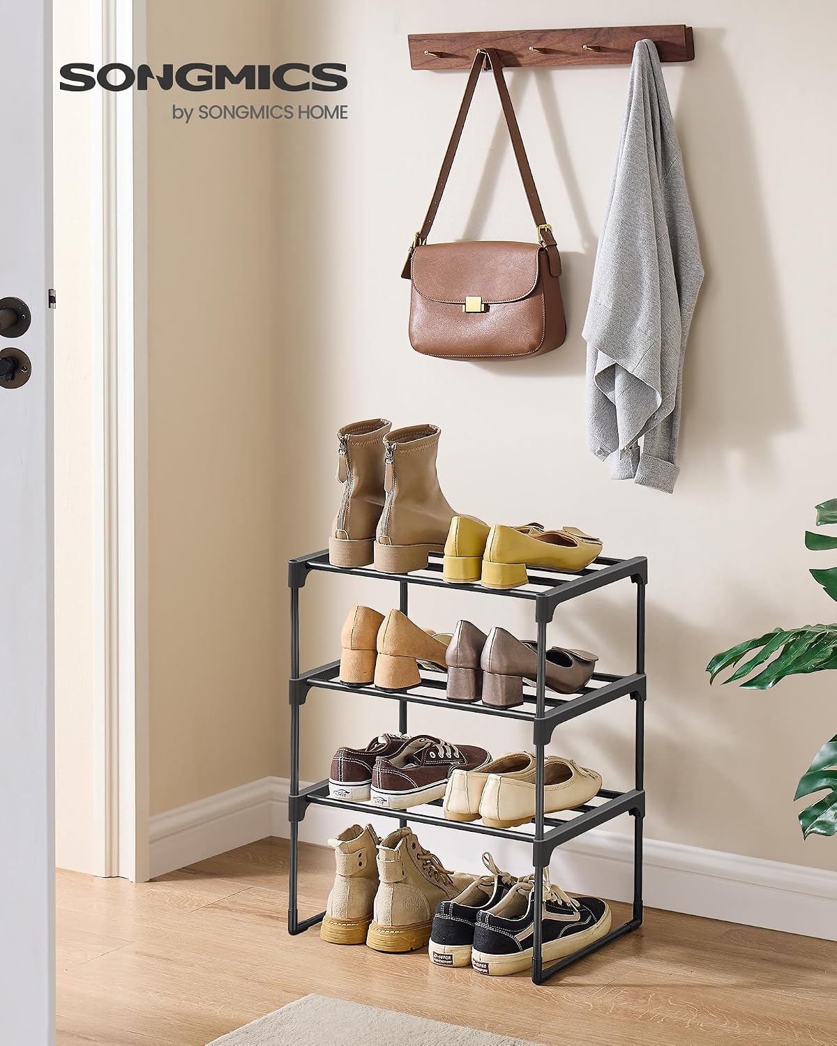 SONGMICS Shoe Rack, 6-Tier Shoe Organizer, Metal Storage Shelf, Upright or Upside Down, for 24-30 Pairs, Stackable, for Entryway, 11.8 x 36.2 x 42.7 Inches, Black ULSA306BH01