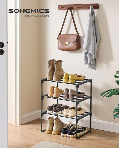 SONGMICS Shoe Rack, 6-Tier Shoe Organizer, Metal Storage Shelf, Upright or Upside Down, for 24-30 Pairs, Stackable, for Entryway, 11.8 x 36.2 x 42.7 Inches, Black ULSA306BH01