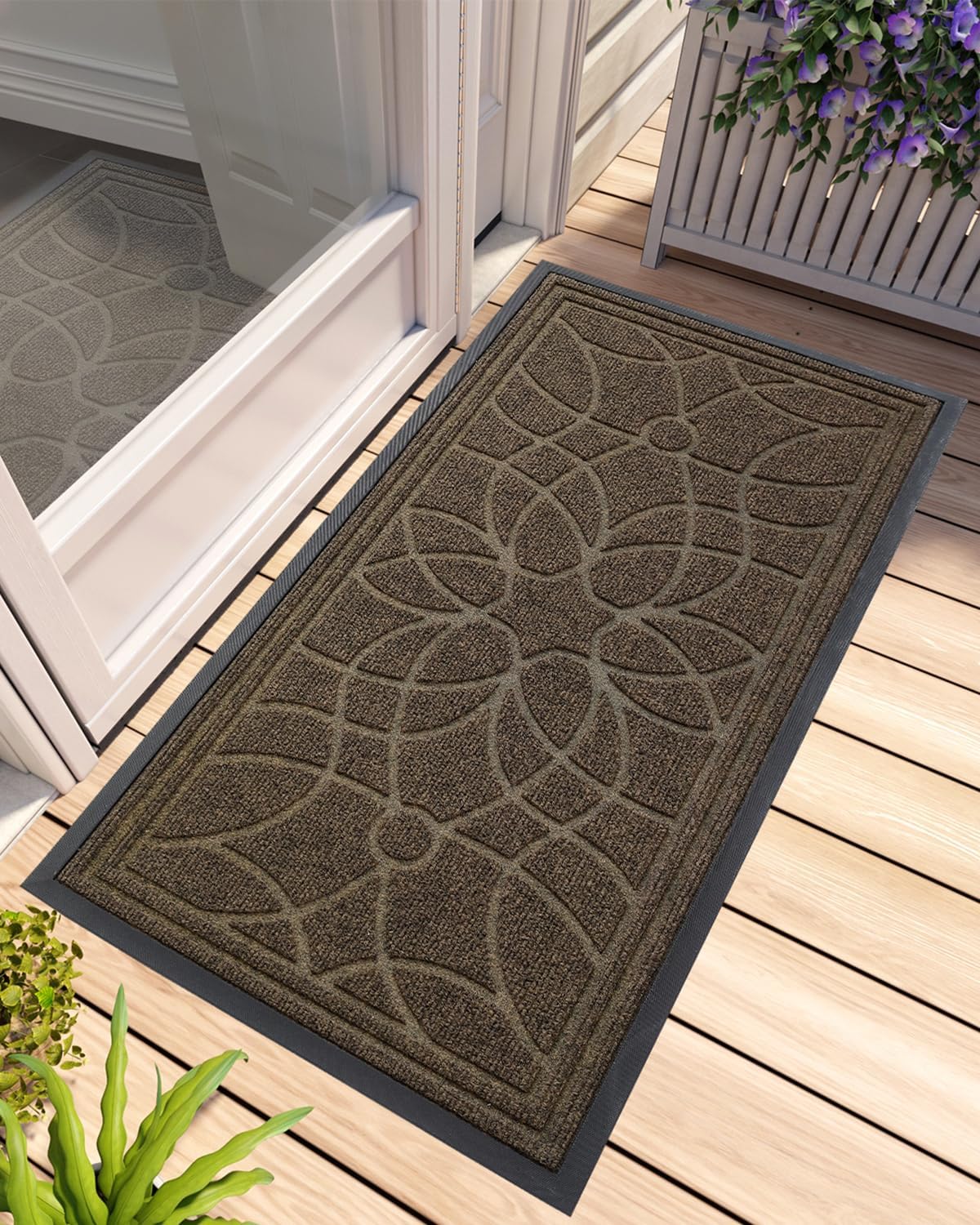 DEXI Front Door Mat Outside Entrance, Heavy Duty Non Slip Low Profile Doormat for Entryway, Trap Dirt and Moisture Welcome Mats, Easy Clean, Patio, Garage, 3x2, Blue