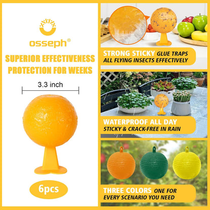 Upgraded Sticky Hanging Ball with Base, osseph Sticky Fruit Fly Trap Balls | Physical Odorless Insect Catcher with 360°, Waterproof Hanging Bug Traps for Indoor Outdoor Garden Fruit Trees (Yellow)