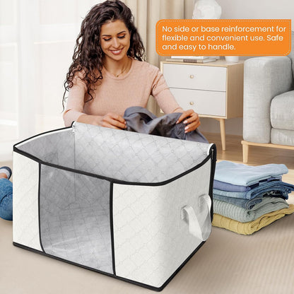 Fab totes 6 Pack Storage Bags for Clothes and Blanket, Foldable Closet Organizers and Storage with Zippers, Clear Window and Handles, Fabric Storage Bins for Sweater, Comforter, Bedding,Linen Sheets