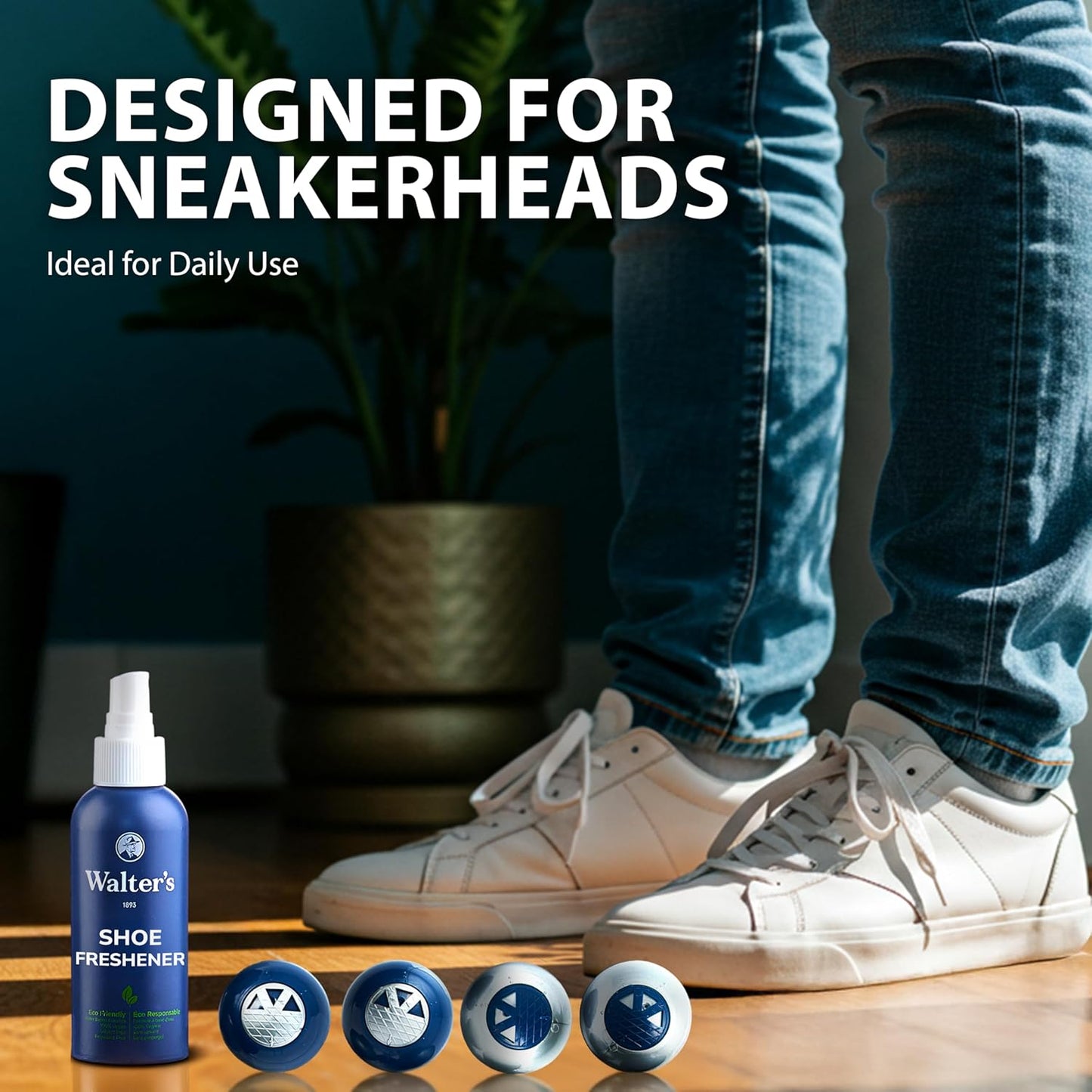 Shoe Deodorizer Spray & Odor Eliminator Kit - Shoe Spray for Smelly Shoes, Feet & Gym Bags | Peppermint Scent | Odor Removal & Shoe Cleaning Solution | 4 fl oz Spray + 2 Pairs of Deodorizer Balls