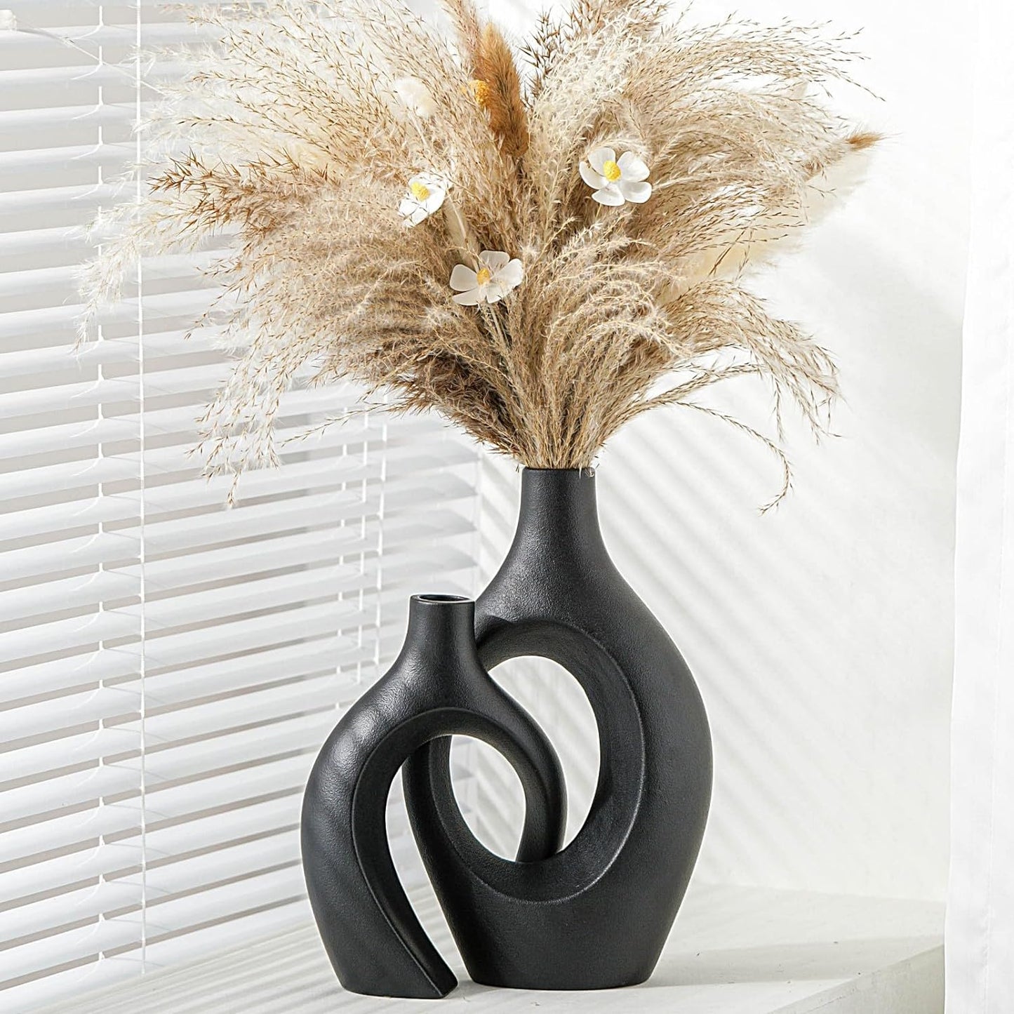 Levvohd Hollow Ceramic Vase Set of 2, Modern Nordic Minimalist Book Style Boho Aesthetic Vases for Home Decor Living Room Shelf Entryway Coffee Centerpiece Table Decorative (Cream White)