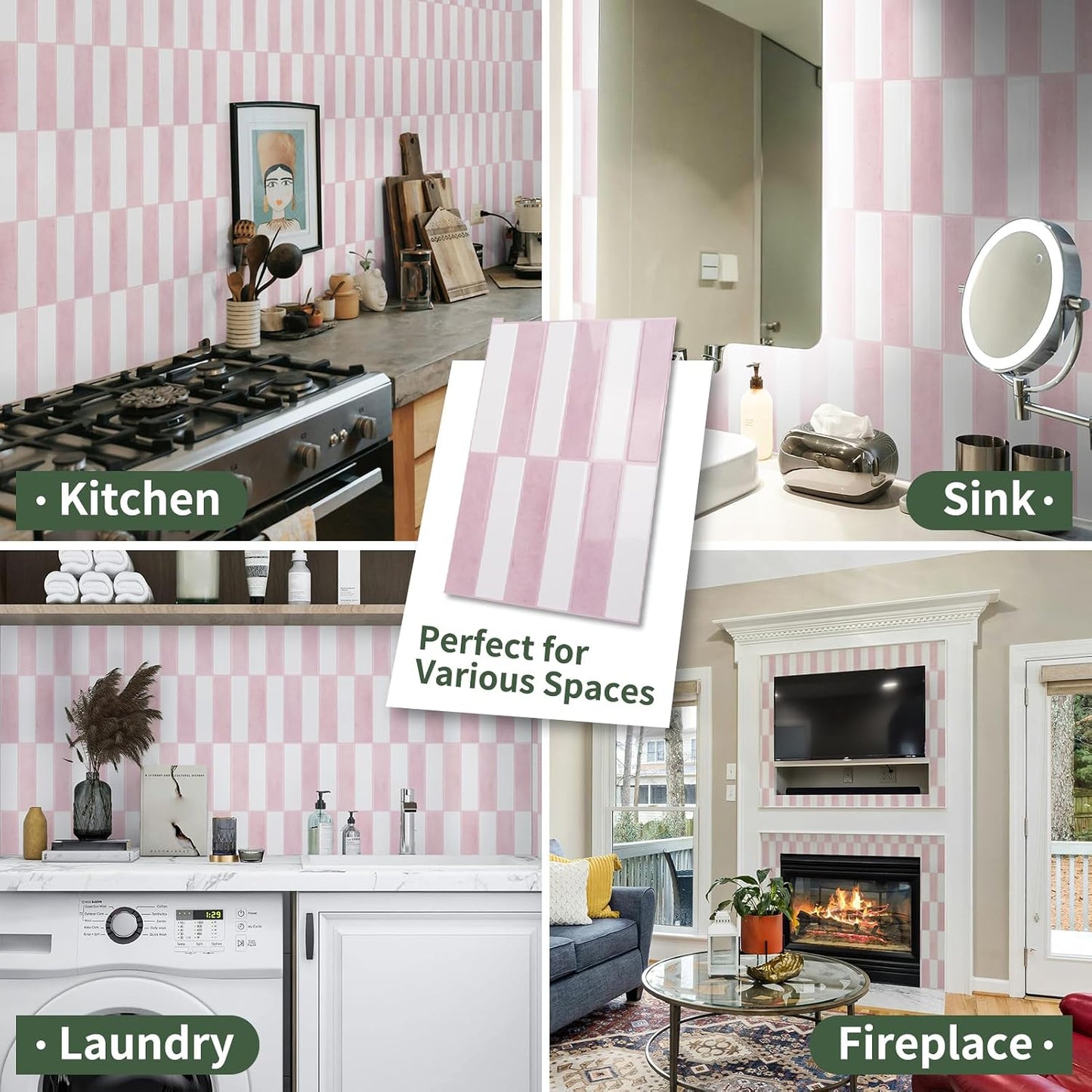 LONGKING 10-Sheet Thickened Peel and Stick Subway Tile Backsplash for Kitchen, Vertical Strip Design, Marble Tile, Waterproof Wall Sticker for Kitchen & Bathroom, Beige&White