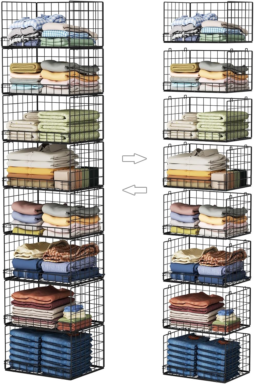 Yociyoga 4-Tier Stackable Closet Organizers and Storage Shelves, Foldable Closet Shelf Organizer, Black(Patent Protection)(Patent No. 30022416)