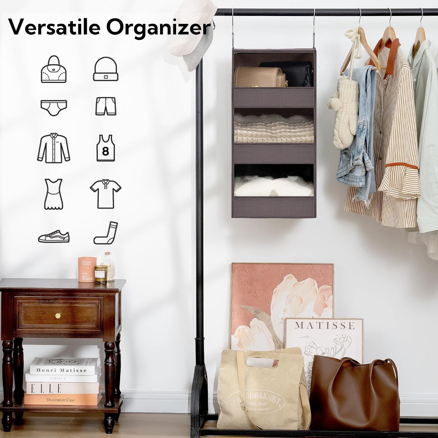 GRANNY SAYS 3-Shelf Hanging Closet Organizer and Storage, Collapsible Hanging Closet Shelves, Hanging Organizer for Closet & RV, Gray, 29 ½" H X 12" W X 12" D, 1-Pack
