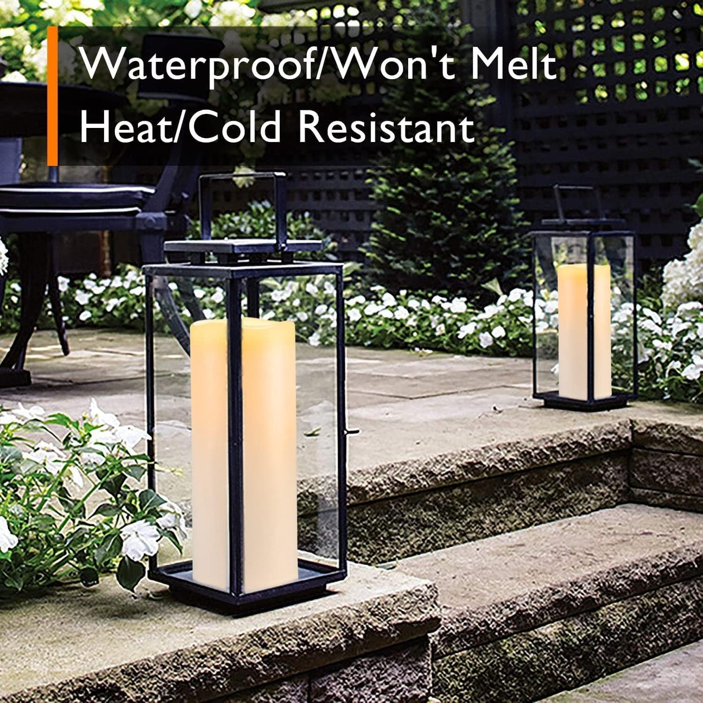Homemory 6" 8" 10" x 4" Waterproof Outdoor Flameless Candles, Battery Operated Flickering LED Pillar Candles with Remote and Timers for Indoor, Plastic, Ivory White