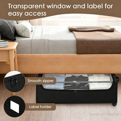 Under Bed Storage with Wheels, 2-Pack Under the Bed Storage Containers with Clear Lids & Label, Underbed Storage Bins, XXXL 85L 11 inches Rolling Metal Drawer for Clothes, Shoes, Toys, Books - Gray