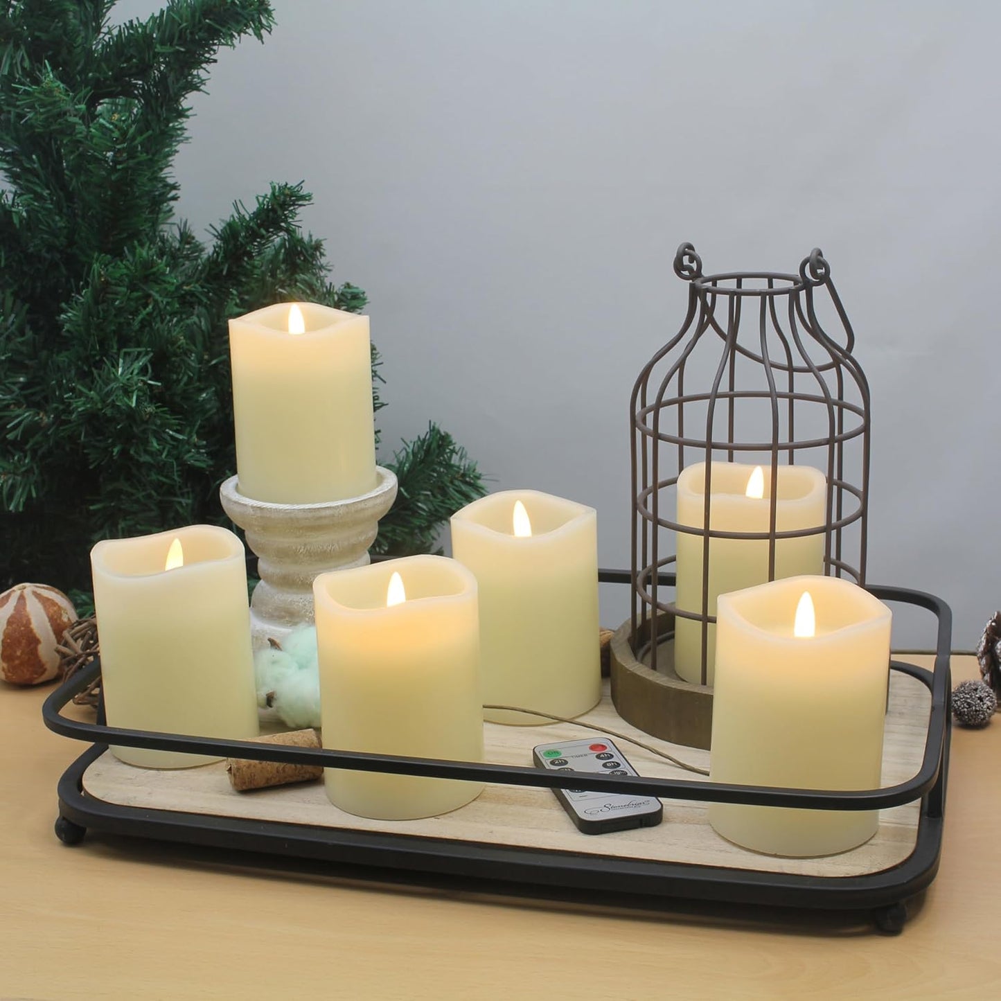 Stonebriar 6 Count White Real Wax 3x3 Flameless LED Pillar Candles with Remote and Timer