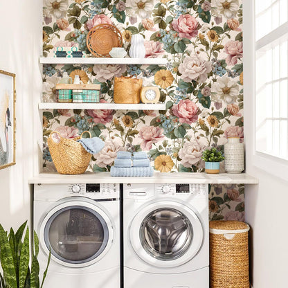 Orainege Pink Floral Peel and Stick Wallpaper Removable Self Adhesive Wallpaper 16.9inx118.1in Modern Wall Paper for Bedroom Bathroom Green Leaf Contact Paper for Cabinets