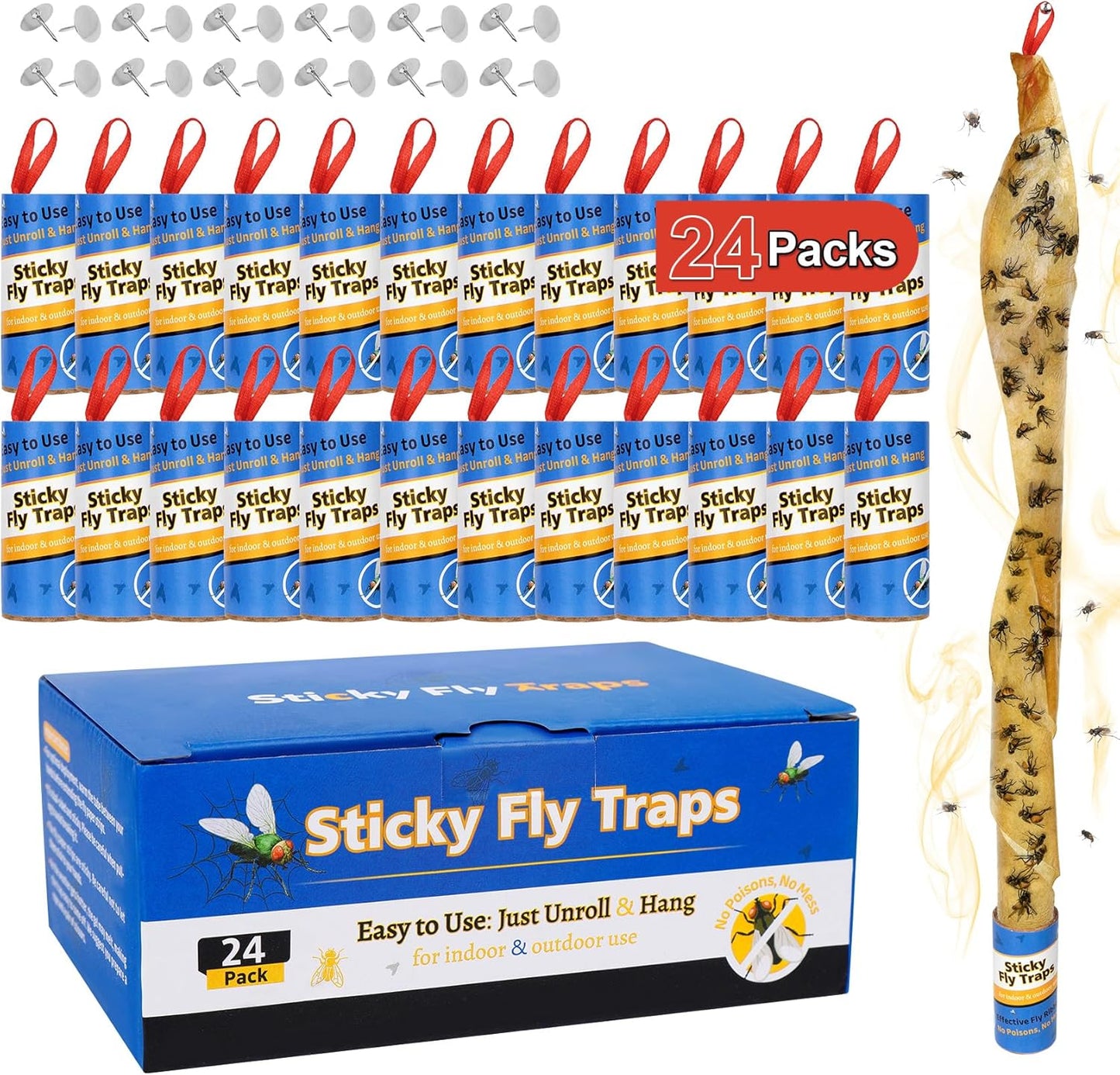 Dwcom 40 Pack Fly Trap, Fruit Fly Traps Indoor for Home, Fly Catcher Fly Strips Fly Tape Fly Paper Fly Ribbon Fly Traps Outdoor, Flying Insect Trap, Gnat Trap for Bug, Insect, Pest, Mosquito