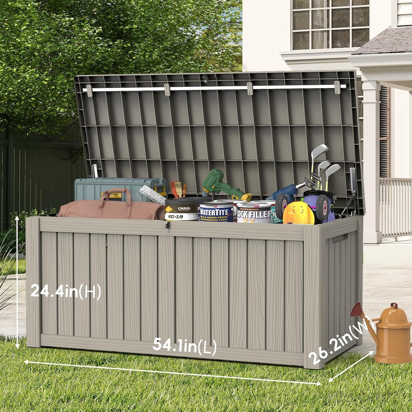 LubanNese 150 Gallon Outdoor Deck Box, Lockable Waterproof Storage Container, Resin Weatherproof Box for Patio Garden Pool Toys Tools Cushions, Grey