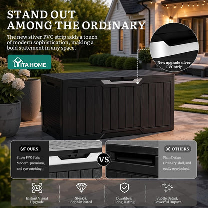 YITAHOME 100 Gallon Large Outdoor Deck Box | Waterproof Resin Storage Box, Lockable Indoor Outdoor Storage Container for Patio Furniture Cushions, Pool Accessories