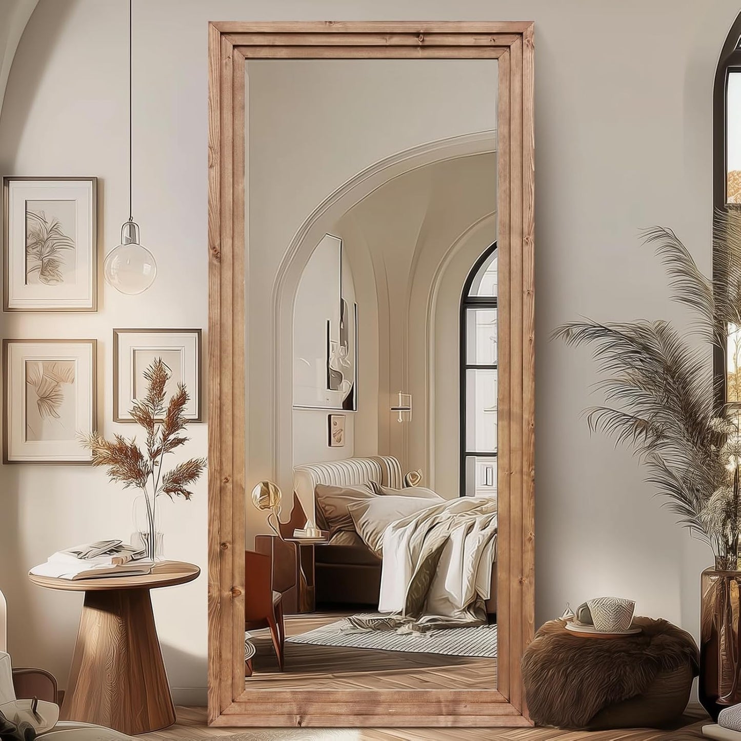 65"x22" Full Length Mirror Solid Wood Frame Floor Mirror with Stand for Living Room, Bedroom Hanging Standing or Leaning, Brown