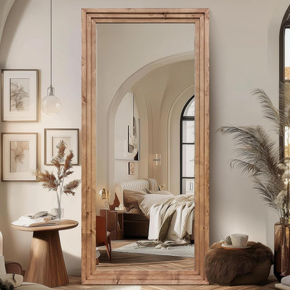 65"x22" Full Length Mirror Solid Wood Frame Floor Mirror with Stand for Living Room, Bedroom Hanging Standing or Leaning, Brown