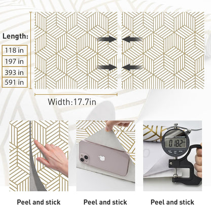 MelunMer Geometric Peel and Stick Wallpaper Gold 118In L 17.7In W Self Adhesive Removable Wallpaper for Bedroom/Bathroom Waterproof Modern Contact Paper for Cabinets Gold Contact Paper Shelf Liner
