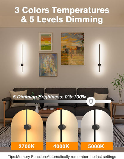 JOFIOS Battery Operated Wall Sconces Set of 2, 360°Rotation Wireless Rechargeable Wall Lights: Dimmable Detachable Wall Lamp with Remote Control, 3000K-6000K Infinite Dimming Wall Sconce 27.6 Inch