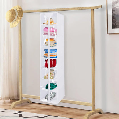8 Tier Clear PVC Hanging Organizer With Zipper, Sweater Storage Shelves With Cover, Shoe Organizer for Closet, Black