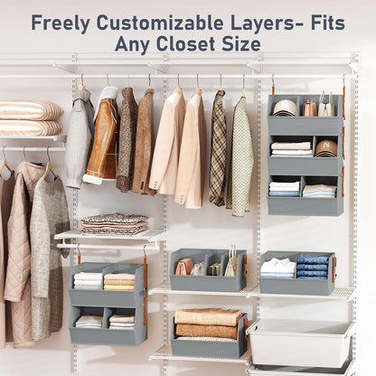 Hanging Closet Organizer Extra Large, Clothes Hanging Shelves for Closet with Divider, Collapsible Closet Storage System, Fabric Closet Hanging Organizer for Home, Dorm, Rv, ,Handbags, Underwear, Sock