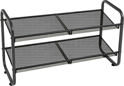 4 Tiers Metal Shoe Rack for Entryway Closet Hallway Bedroom Garage | Shoe Storage Organizer, Mesh Shoe Shelves, Freestanding, Stackable, Adjustable, Rustproof Black