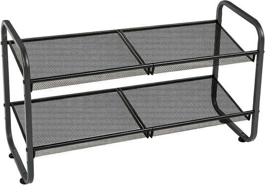 4 Tiers Metal Shoe Rack for Entryway Closet Hallway Bedroom Garage | Shoe Storage Organizer, Mesh Shoe Shelves, Freestanding, Stackable, Adjustable, Rustproof Black