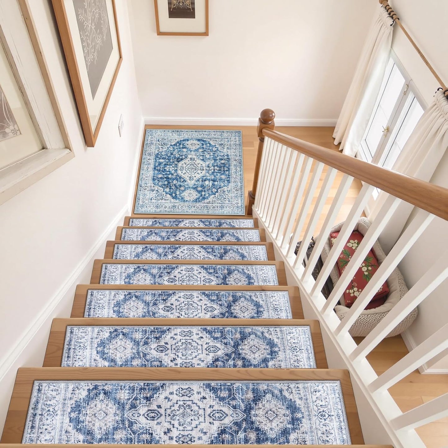 OJIA Stair Treads Non Slip for Wooden Steps Indoor 15PCS Carpet Stair Treads, Rubber Backing Stair Carpet Treads, Residue Free 8"x30" Staircase Step Treads Edging Stair Rugs for Kids & Pets, Gray