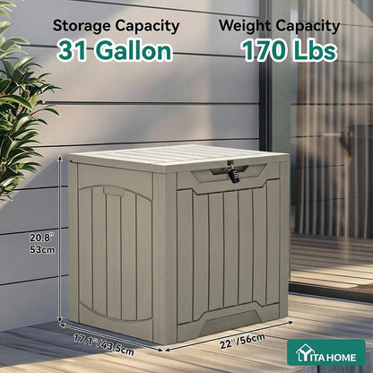 YITAHOME 31 Gallon Outdoor Storage Box | Resin Deck Box and Waterproof Package Delivery Box for Gardening Tools, Pool Supplies, Patio Furniture, Lockable, Taupe