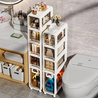 5-Tier Slim Bathroom Storage Cabinet,Narrow Floor Cabinets with Drawers and Wheels,Rolling Narrow Organizer for Small Spaces,Kitchen,Laundry,7.9”W