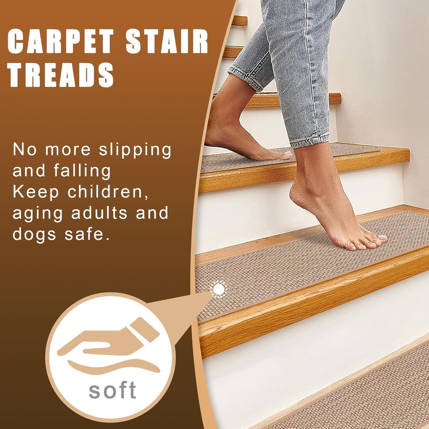 15Pcs Stair Treads for Wooden Steps With Self Adhesive, 8"x30" Non Slip Stair Runners-Peel & Stick Indoor Stair Carpet Runner, Resistant Runner for Kids, Elders and Pets, Black