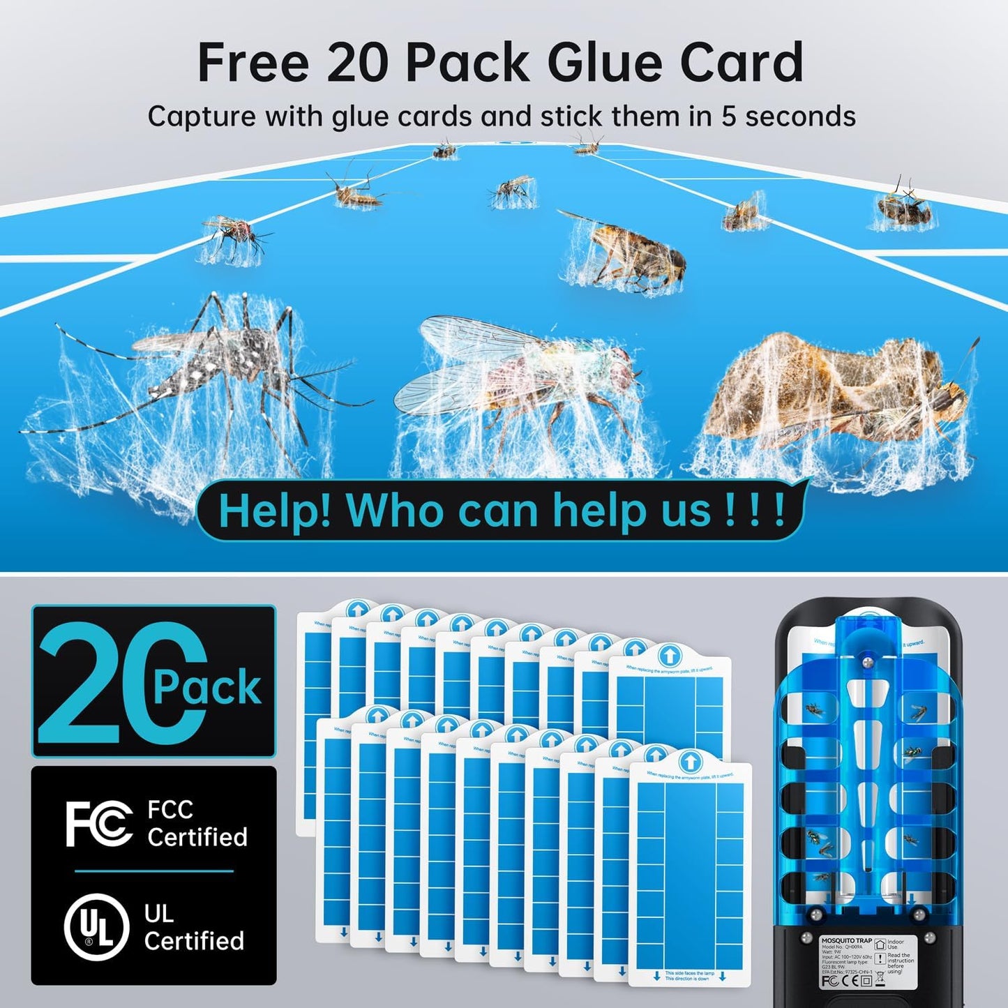 Flying Insect Trap Plug in Mosquito Bug Zapper Indoor Gnat Moth Catcher with 9W Night UV Light, 10 Sticky Glue Board Refills for Home Office