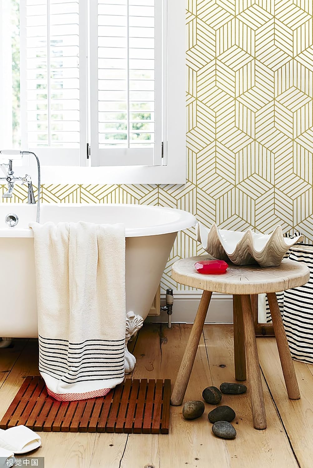 CiCiwind Wallpaper Peel and Stick Modern White and Gold Contact Paper Peel and Stick Geometric Removable Self Adhesive Wall Paper for Bedroom Renter Friendly Papel Tapiz para Pared 15.7"x118"