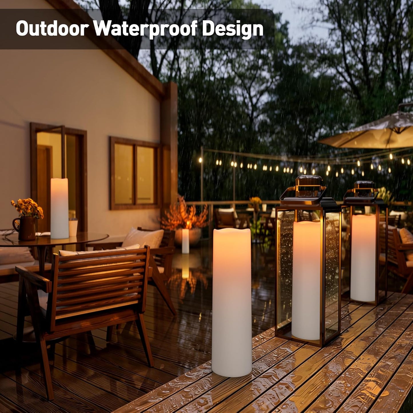 14"×4" Large Outdoor Flameless Candles with Remote Waterproof Battery Operated Candles with Timer LED Pillar Candles Flicking for Home Decoration Porch Wedding Fireplace Lantern, Ivory-Yellow 2Pcs
