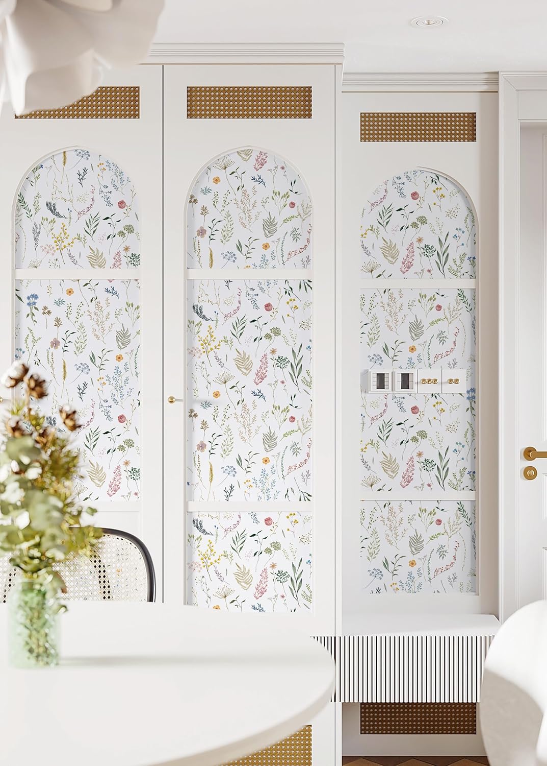Dimoon 17.3''x78.7'' Vintage Peel and Stick Wallpaper Boho Beige Neutral Contact Paper White Floral Bird Wallpaper Removable Botanical Renter Friendly Modern Wall Paper Bedroom Bathroom Vinyl Roll