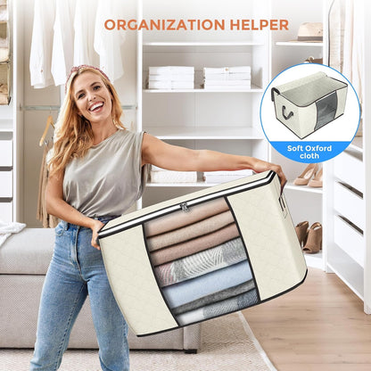 90L Large Storage Bags, 6 Pack Clothes Storage Bins Foldable Closet Organizers Storage Containers with Reinforced Handle for Clothing, Blanket, Comforters, Bed Sheets, Pillows and Toys (Gray)