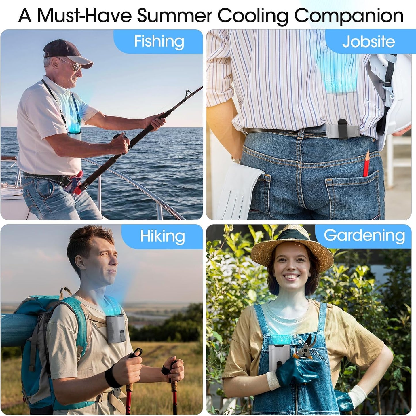 Heelkl 2026 AI Portable Fan Rechargeable, 4-Speed Strong Airflow, Personal Waist Fan with up to 25H of Working Time, Hands-Free Hanging Neck Fan, Wearable Belt Fan for Camping, Outdoor, Jobsite