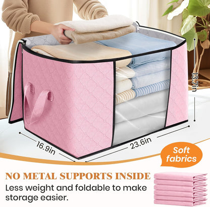 Fab totes 6 Pack Storage Bags for Clothes and Blanket, Foldable Closet Organizers and Storage with Zippers, Clear Window and Handles, Fabric Storage Bins for Sweater, Comforter, Bedding,Linen Sheets