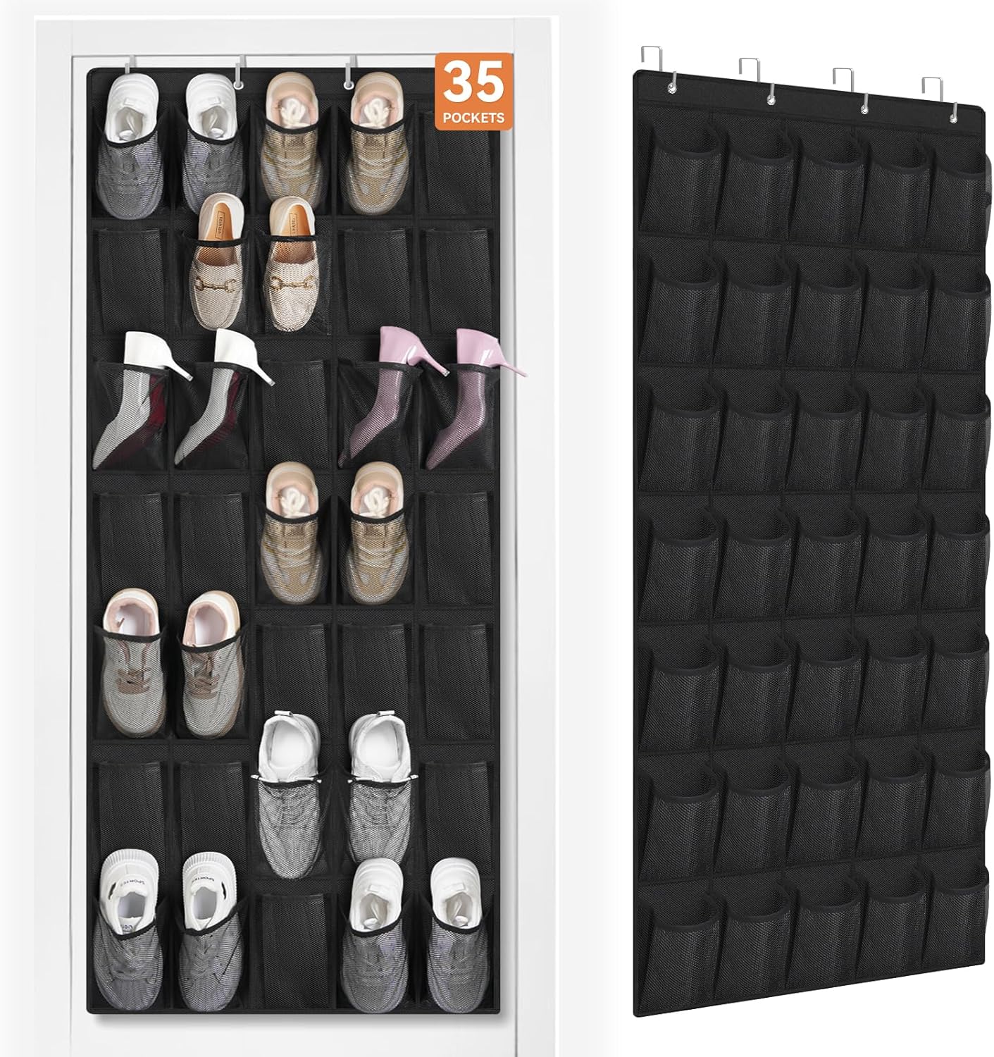 FENTEC 40 Large Pockets Over The Door Shoe Organizer, Mesh Hanging Shoe Organizer Shoe Rack for Closet Mesh Closet Shoe Holder, Over Door Organizer, Shoe Organizer for Wall, Grey, 1 Pack