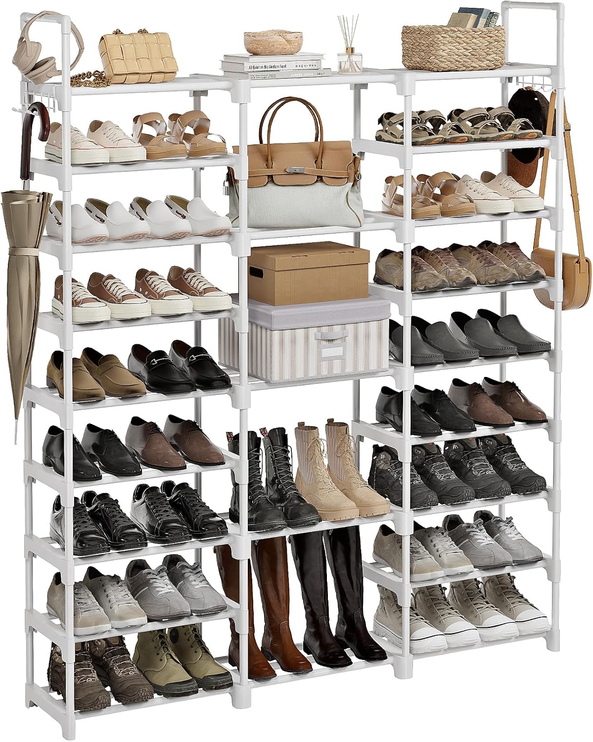 WOWLIVE 9 Tiers Large Shoe Rack Storage Organizer for Closet 50-55 Pairs Shoe Tower Unit Shelf Stackable Shoe Rack with Metal Pipes Plastic Connectors Black(SSS3B9)