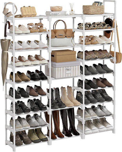 WOWLIVE 9 Tiers Large Shoe Rack Storage Organizer for Closet 50-55 Pairs Shoe Tower Unit Shelf Stackable Shoe Rack with Metal Pipes Plastic Connectors Black(SSS3B9)