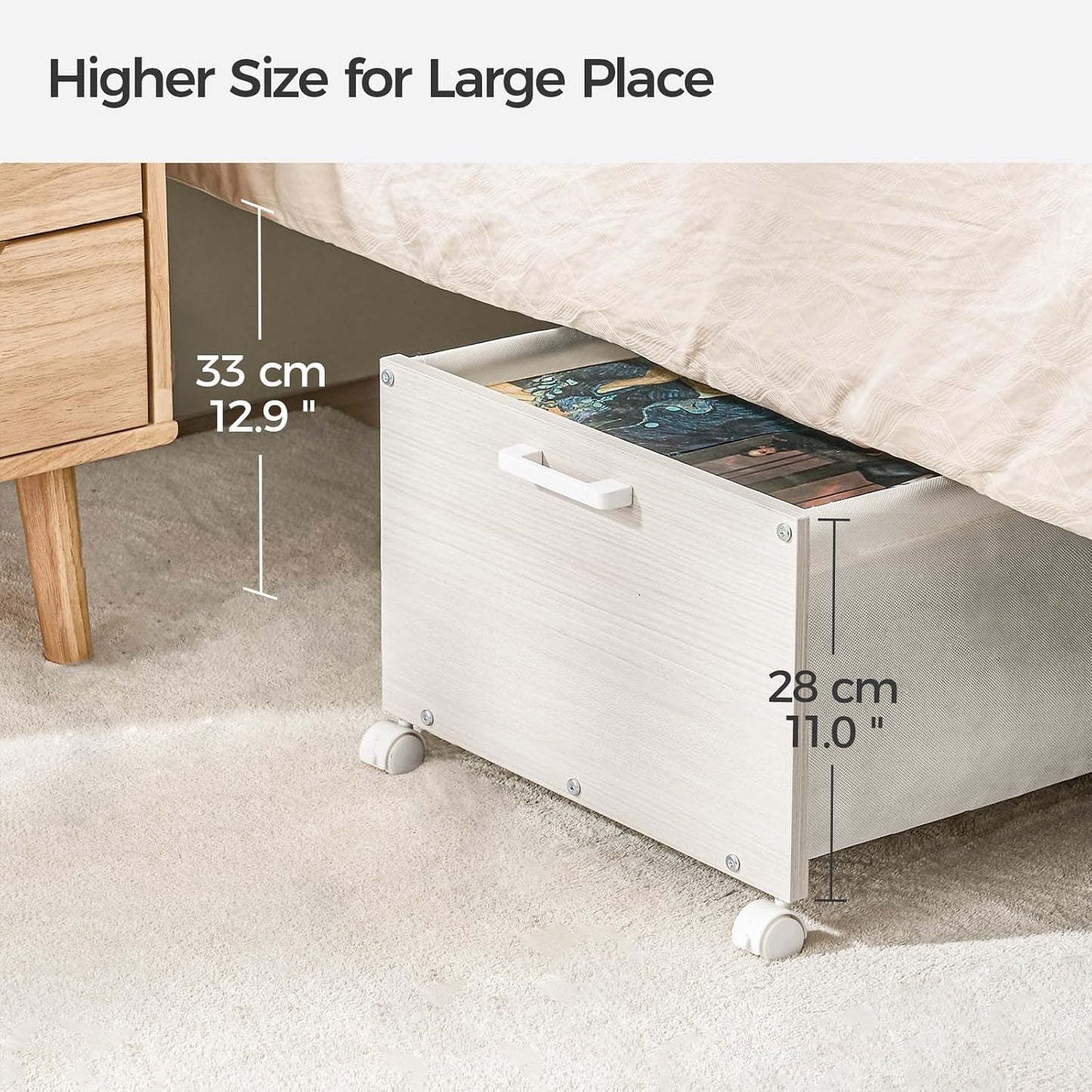 FOUCSSOMEI Under Bed Storage with Wheels, Wooden Under Bed Drawers On Wheels, Rolling Under Bed Shoe Storage, Space Saving, Rustic Brown,30L