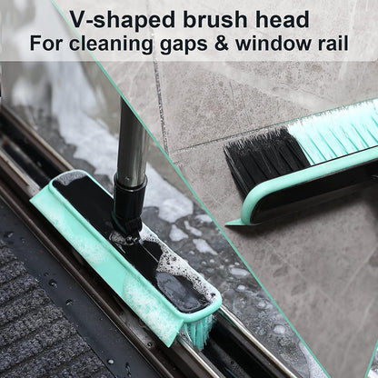 Grout Cleaner Brush with Long Handle, V-Shaped Floor Scrub Brush Swivel Grout Brush Stiff Bristle Floor Grout Scrubber for Bathroom, Tile Line, Crevice, Kitchen, Wall, Deck, Garage (Blue)
